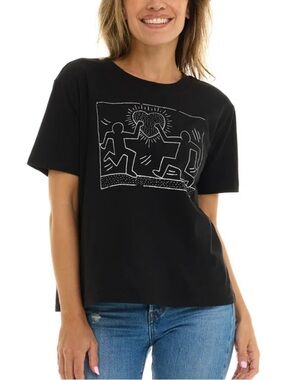 NWT Keith Haring Women’s Black Graphic Boxy Tee with Line Art